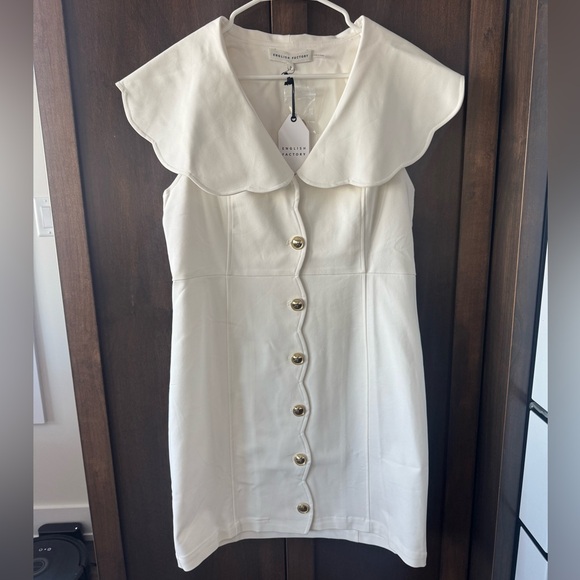 English Factory Dresses & Skirts - English Factory Cream Mini Dress with Scalloped Collar Sz L NEW